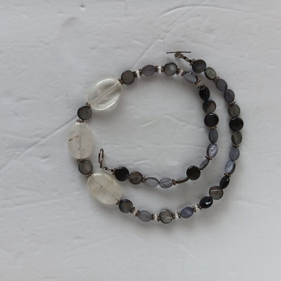 Handmad Grey & Black Necklace with Marbled Beads & Cloudy Agate Ovals 23 inches - Picture 14 of 16